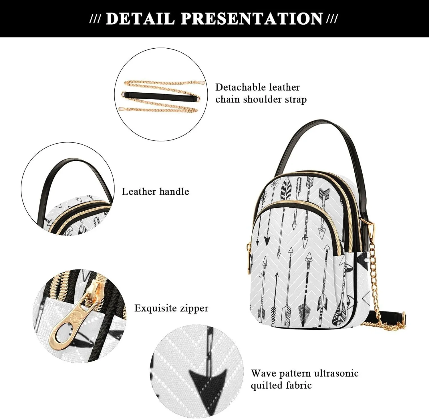 Women's Wave Cross Body Chest Bag, 52 inch Gold Chain Shoulder Handbag Purse