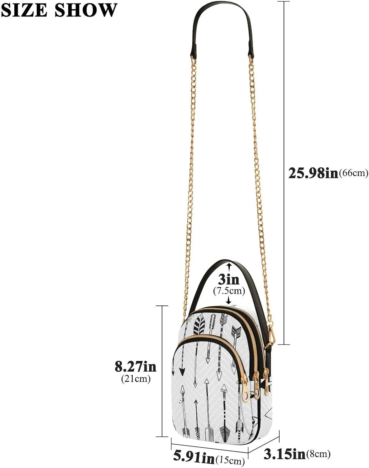 Women's Wave Cross Body Chest Bag, 52 inch Gold Chain Shoulder Handbag Purse