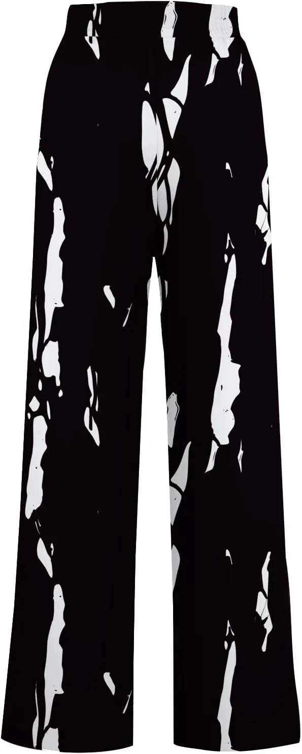 Women's Wide Leg Sweatpants 2024 Fall Casual High Waisted Pants Print Trendy Trousers for Women Drawstring Joggers