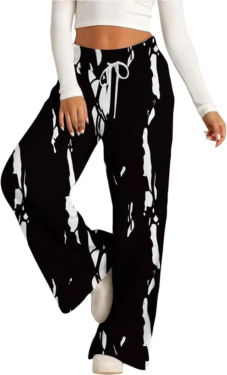Women's Wide Leg Sweatpants 2024 Fall Casual High Waisted Pants Print Trendy Trousers for Women Drawstring Joggers