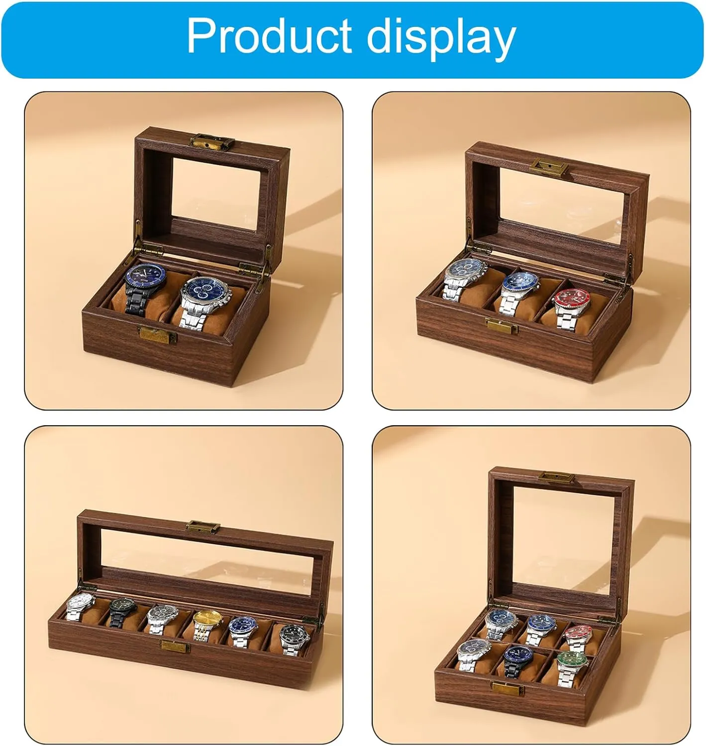 Wood Watch Storage Bag Organizers 2/3/6/10/12 Slot Watch Cases Display Holder Presents for Boyfriend Fathers Day Birthday