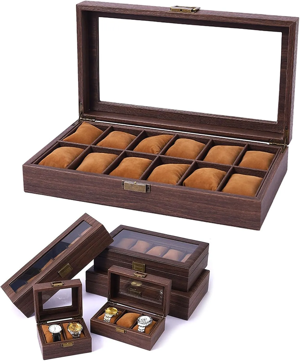 Wood Watch Storage Bag Organizers 2/3/6/10/12 Slot Watch Cases Display Holder Presents for Boyfriend Fathers Day Birthday