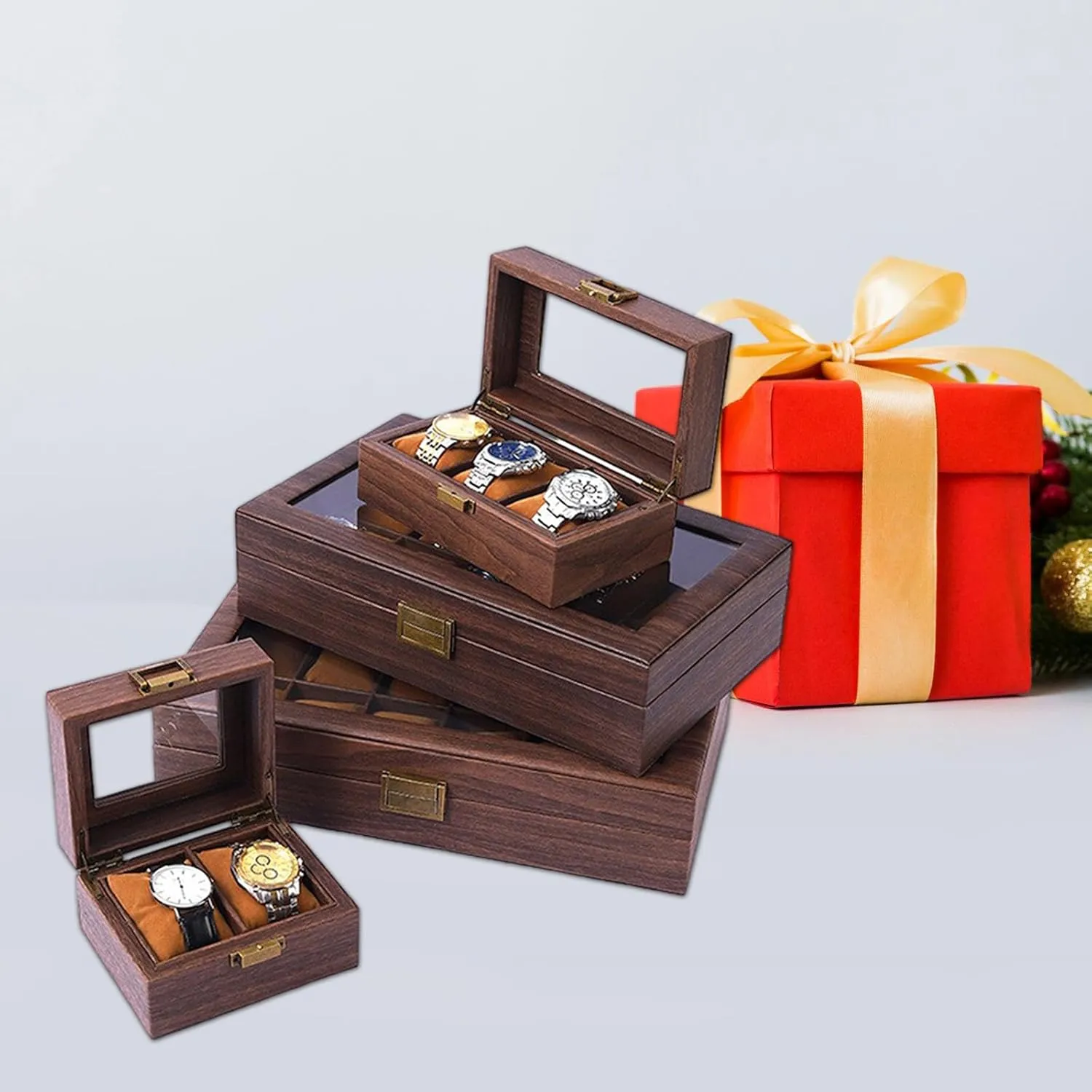 Wood Watch Storage Bag Organizers 2/3/6/10/12 Slot Watch Cases Display Holder Presents for Boyfriend Fathers Day Birthday