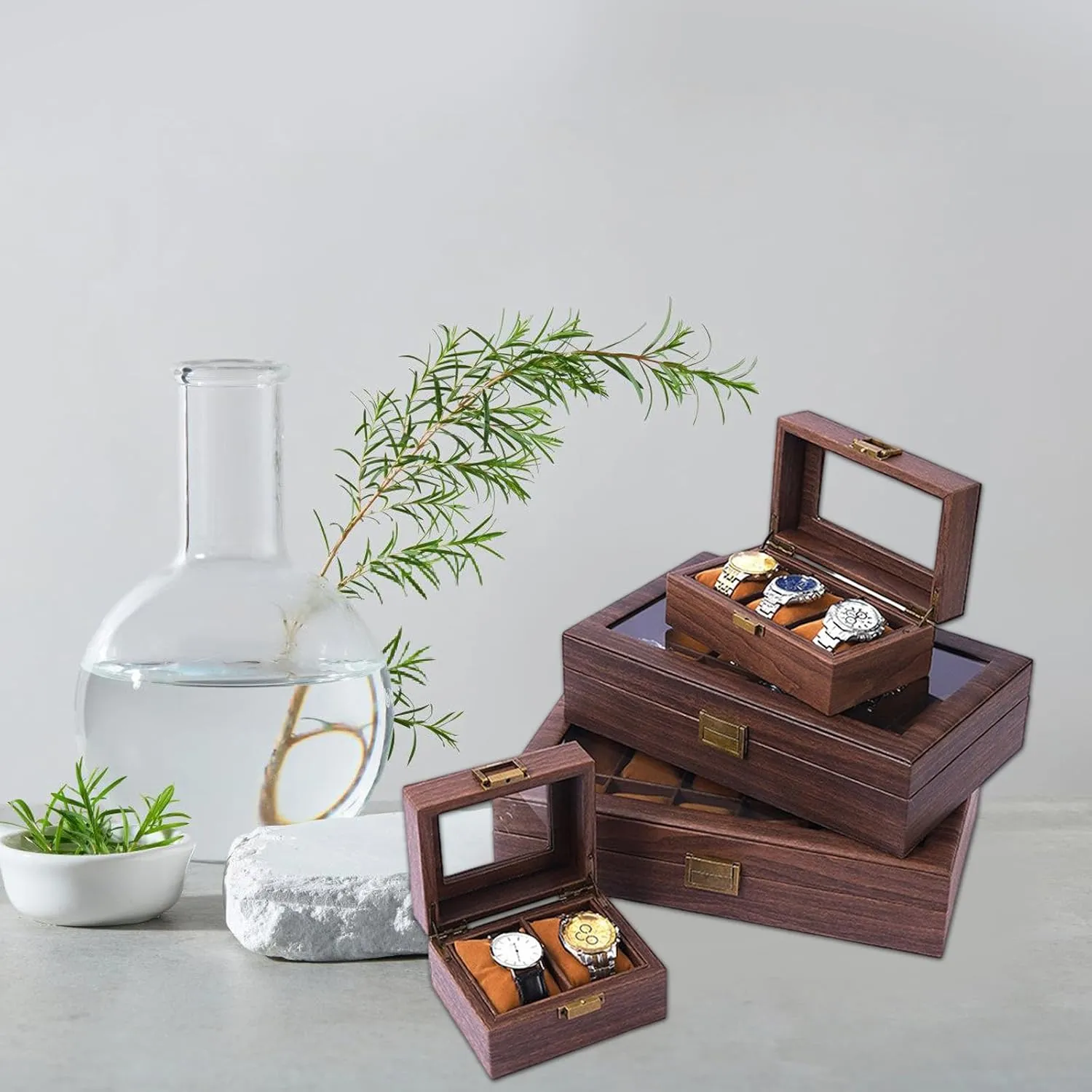 Wood Watch Storage Bag Organizers 2/3/6/10/12 Slot Watch Cases Display Holder Presents for Boyfriend Fathers Day Birthday