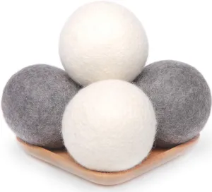 Wool Dryer Balls 4 Pack XL, 2.96inch Premium New Zealand Wool Laundry Balls, Organic Natural Fabric Softener, Baby Safe, Reduce Wrinkles and Drying Time(White & Grey)