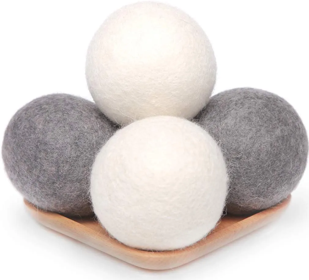 Wool Dryer Balls 4 Pack XL, 2.96inch Premium New Zealand Wool Laundry Balls, Organic Natural Fabric Softener, Baby Safe, Reduce Wrinkles and Drying Time(White & Grey)