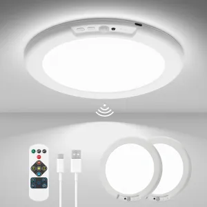 wowatt 2Pcs Battery Operated Ceiling Lights Rechargeable Motion Sensor Light Indoor Wireless Shower Light with Remote 3000K 4500K 6500K 7.48in Dimmable Timing Motion Activated Light for Closet Shower