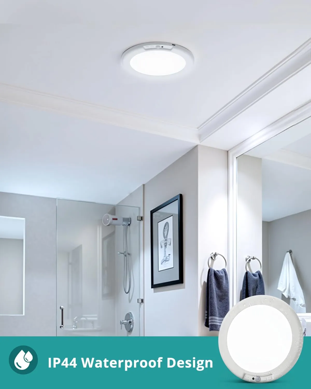 wowatt 2Pcs Battery Operated Ceiling Lights Rechargeable Motion Sensor Light Indoor Wireless Shower Light with Remote 3000K 4500K 6500K 7.48in Dimmable Timing Motion Activated Light for Closet Shower