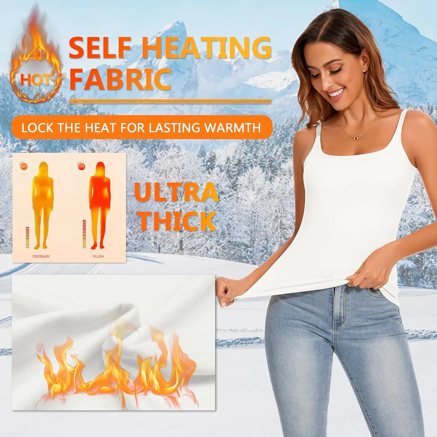 WOWENY Thermal Tank Tops for Women Adjustable Spaghetti Strap Base Layer Soft Fleece Lined Sleeveless Warm Camisole