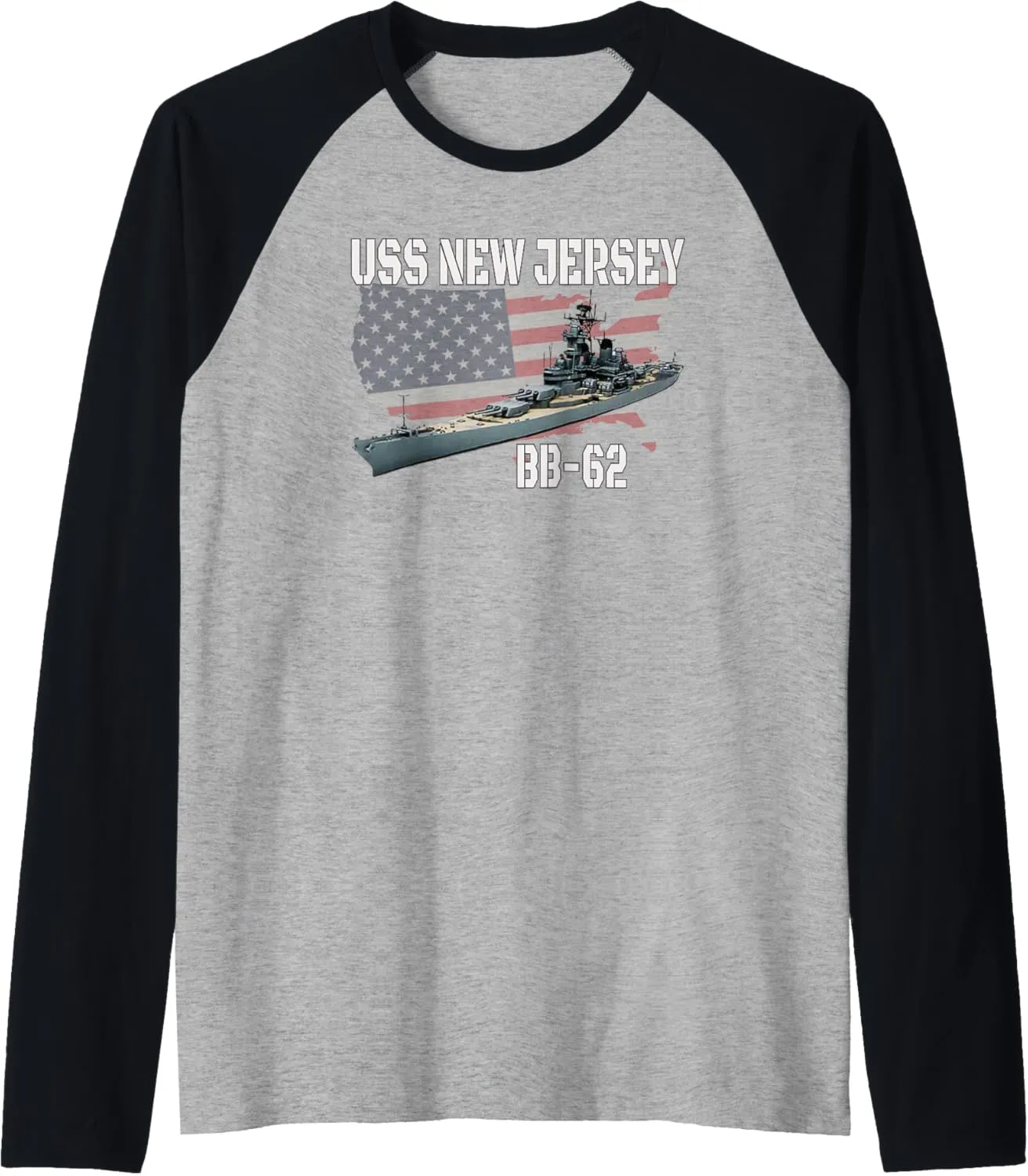 WW2 American Battleship USS New Jersey BB-62 Warship Veteran Raglan Baseball Tee