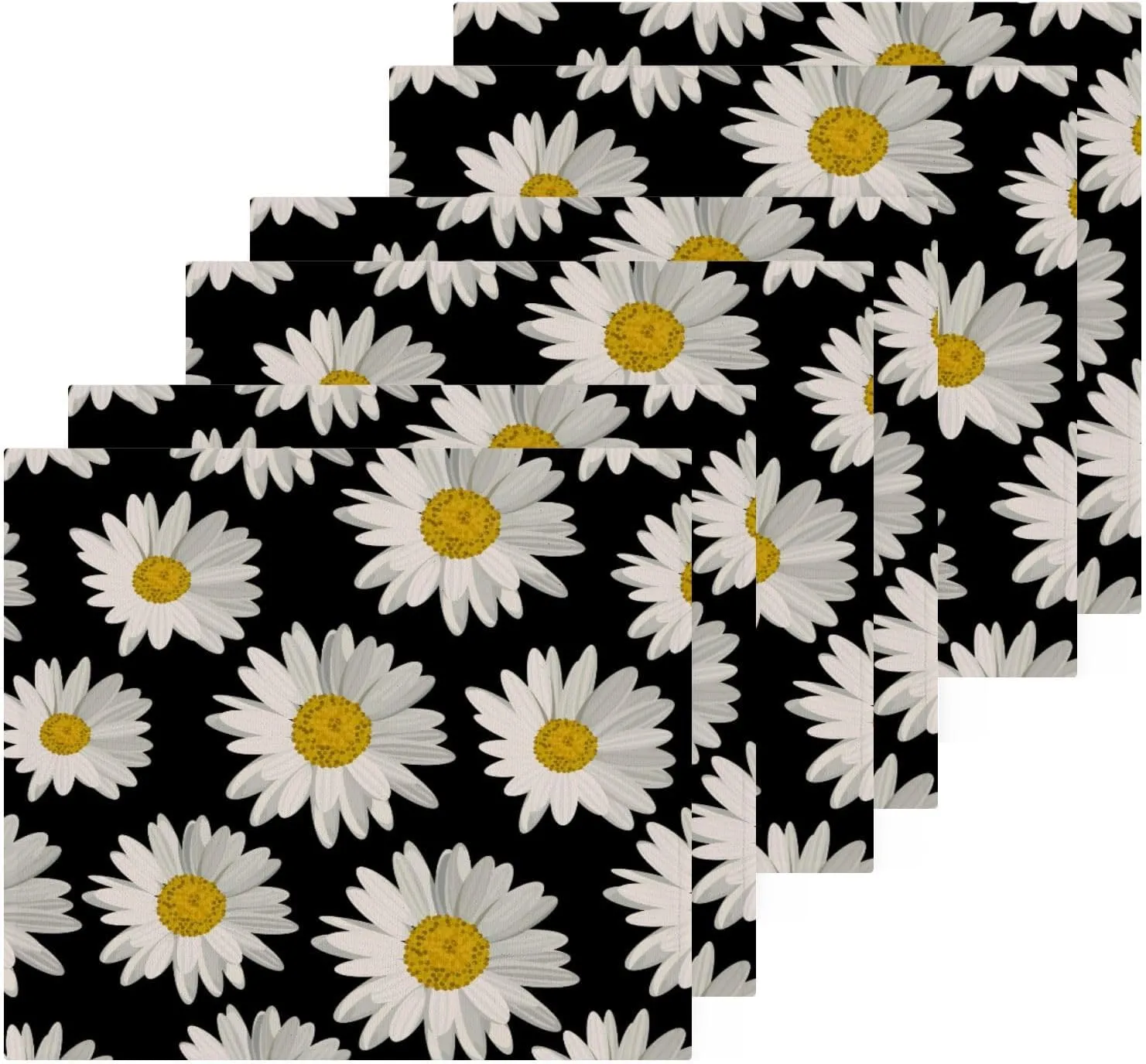 xigua Black Daisy Washcloths Towels, Highly Absorbent and Soft Cotton Face Cloths, 6 Pack Quick Dry Wash Cloths - 12 X 12 Inches