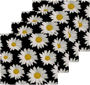 xigua Black Daisy Washcloths Towels, Highly Absorbent and Soft Cotton Face Cloths, 6 Pack Quick Dry Wash Cloths - 12 X 12 Inches