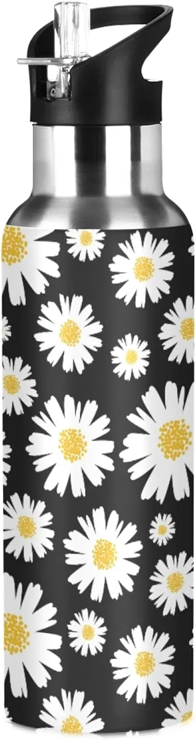 xigua Daisy Water Bottle with Straw Lid 22 oz - Vacuum Insulated Stainless Steel Water Bottles Leakproof Water Flask for Fitness Sports Outdoor
