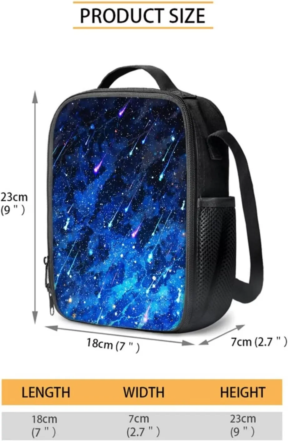 Xoenoiee Meteor Shower Pattern 17" Backpack Set with Lunch Bag, Pen Case, and Water Bottle Holder Kids Students Large Capacity Bag Set for School