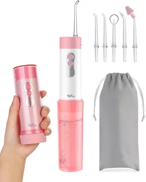 YaFex Water Dental Flosser Teeth Pick - Cordless Portable Oral Irrigator Rechargeable Collapsible Mini Irrigation Cleaner, 4 Modes, with DIY, IPX7 Waterproof Travel Floss for Teeth Cleaning (Pink)