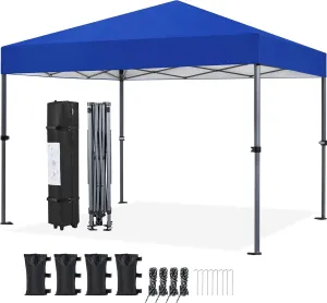 Yaheetech 10x10 1-Person Setup Pop Up Canopy Tent, Instant Portable Commercial Canopy Tent, Outdoor Gazebo with 1-Button Push, Wheeled Bag & 4 Sandbags for Home, Party & Outdoor Activities, Blue