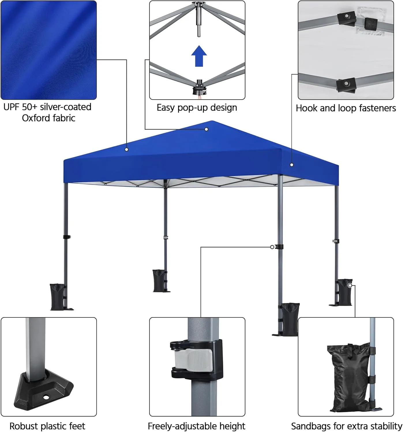 Yaheetech 10x10 1-Person Setup Pop Up Canopy Tent, Instant Portable Commercial Canopy Tent, Outdoor Gazebo with 1-Button Push, Wheeled Bag & 4 Sandbags for Home, Party & Outdoor Activities, Blue