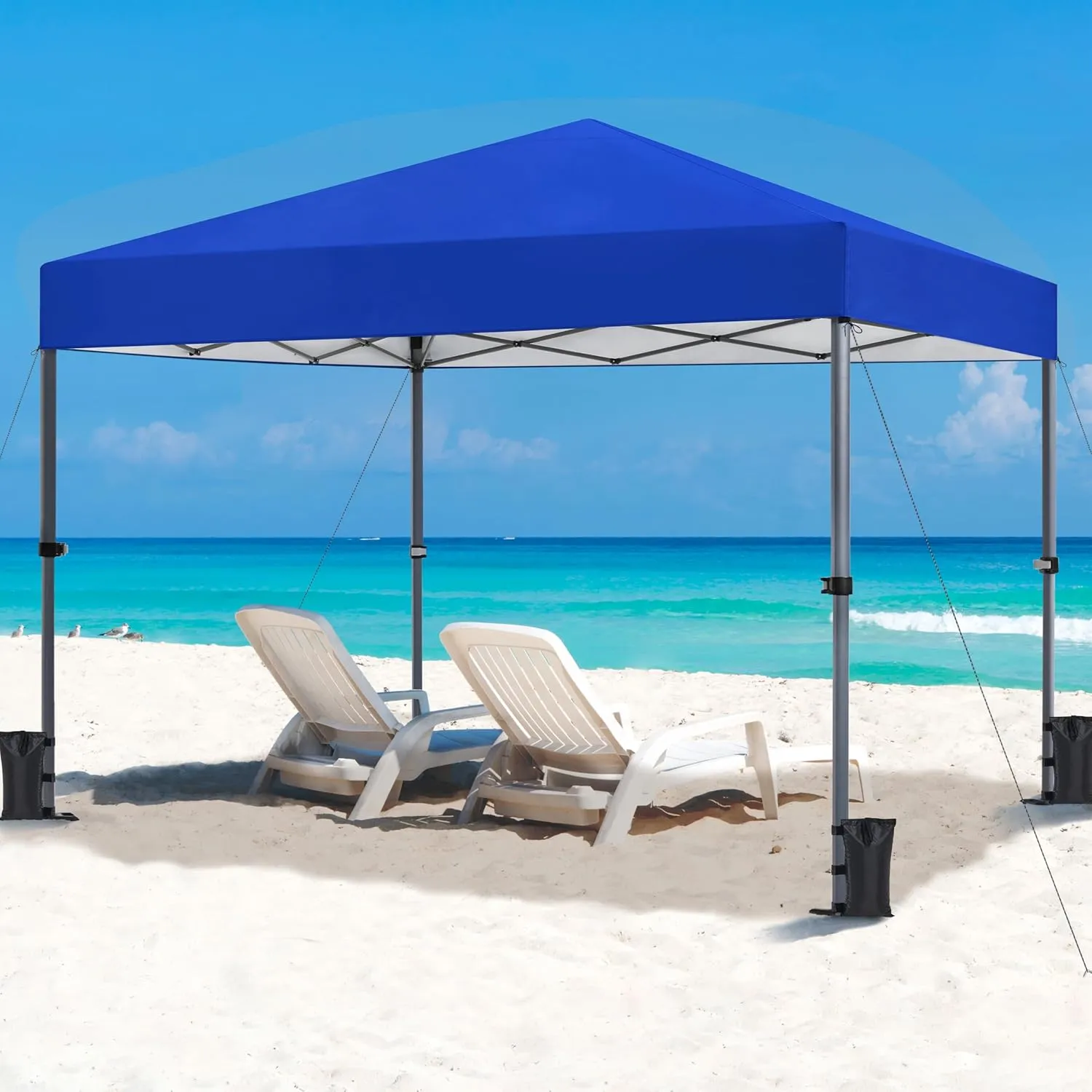 Yaheetech 10x10 1-Person Setup Pop Up Canopy Tent, Instant Portable Commercial Canopy Tent, Outdoor Gazebo with 1-Button Push, Wheeled Bag & 4 Sandbags for Home, Party & Outdoor Activities, Blue