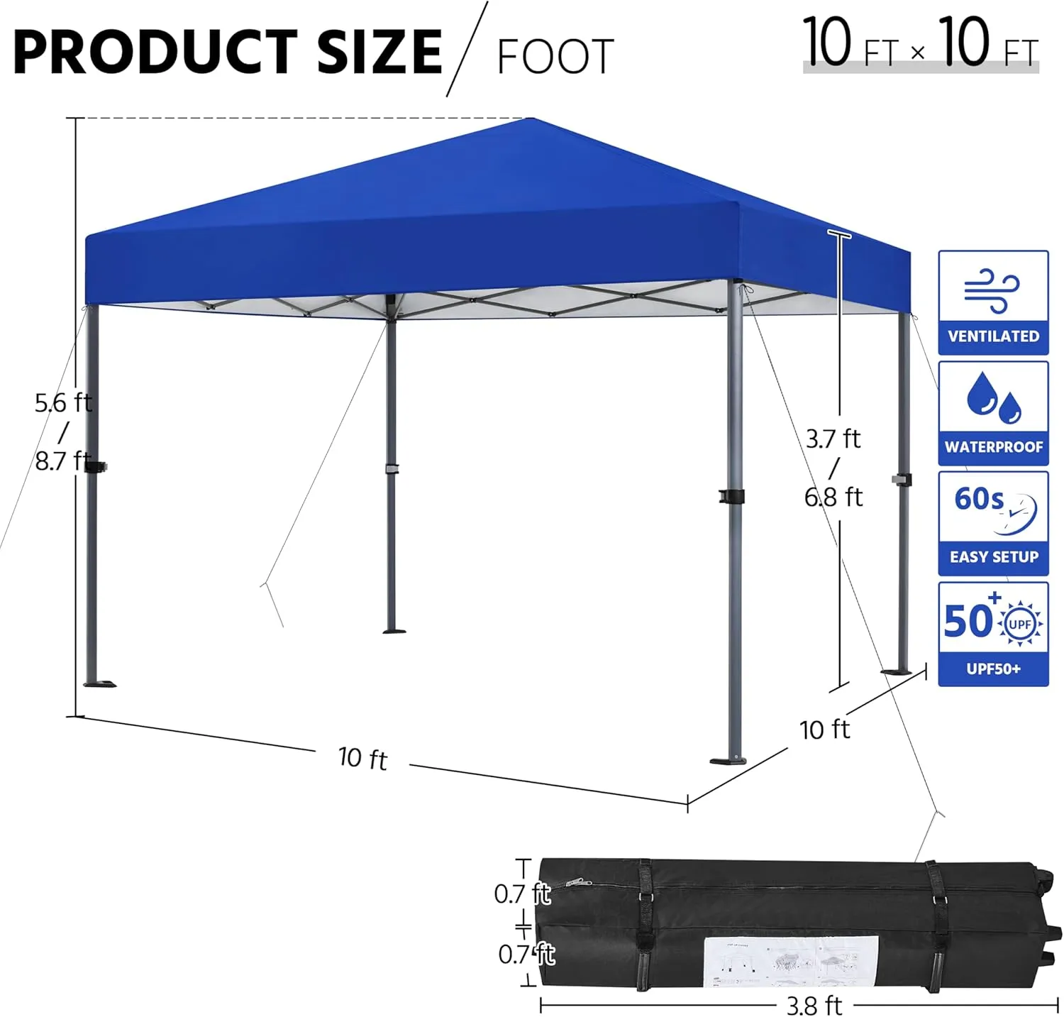 Yaheetech 10x10 1-Person Setup Pop Up Canopy Tent, Instant Portable Commercial Canopy Tent, Outdoor Gazebo with 1-Button Push, Wheeled Bag & 4 Sandbags for Home, Party & Outdoor Activities, Blue