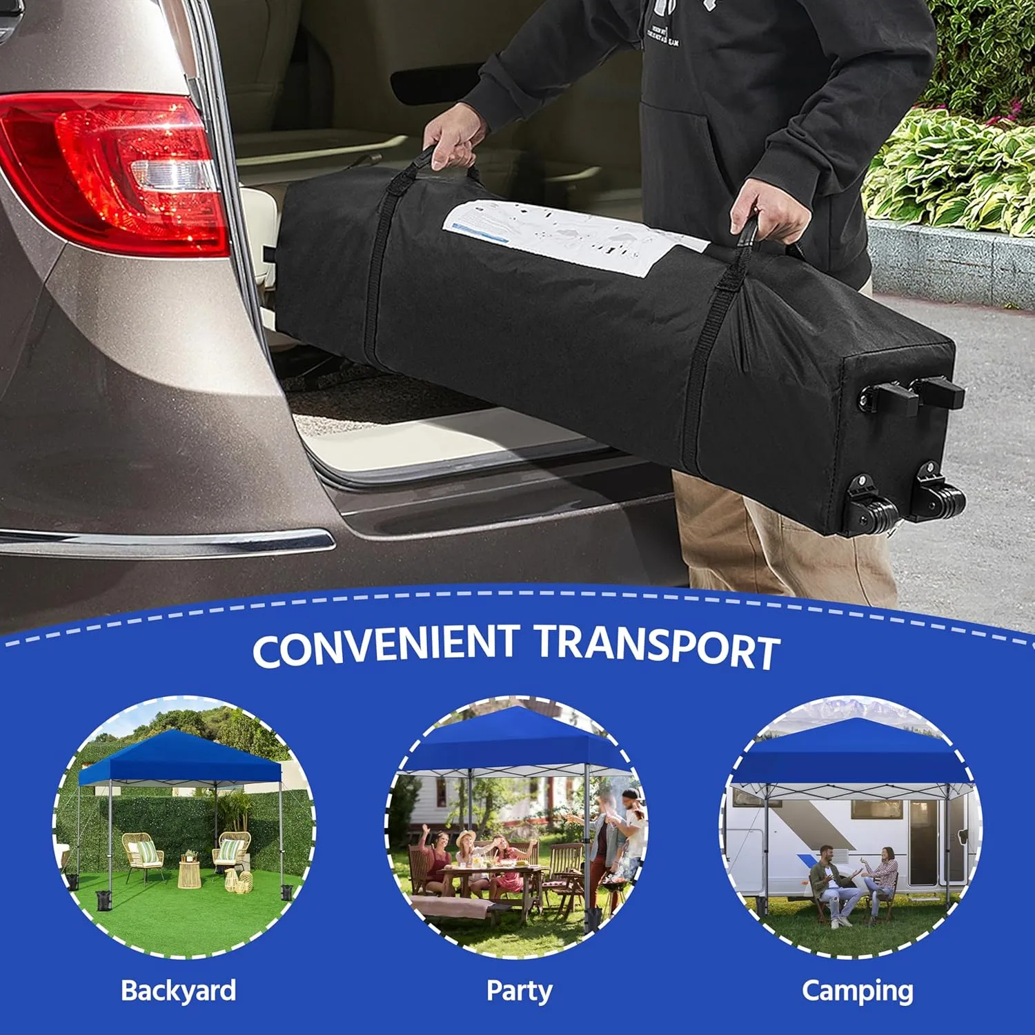 Yaheetech 10x10 1-Person Setup Pop Up Canopy Tent, Instant Portable Commercial Canopy Tent, Outdoor Gazebo with 1-Button Push, Wheeled Bag & 4 Sandbags for Home, Party & Outdoor Activities, Blue
