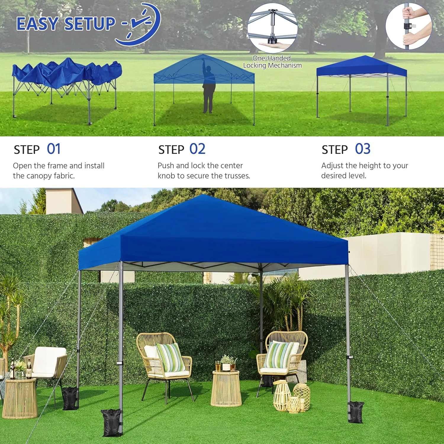 Yaheetech 10x10 1-Person Setup Pop Up Canopy Tent, Instant Portable Commercial Canopy Tent, Outdoor Gazebo with 1-Button Push, Wheeled Bag & 4 Sandbags for Home, Party & Outdoor Activities, Blue