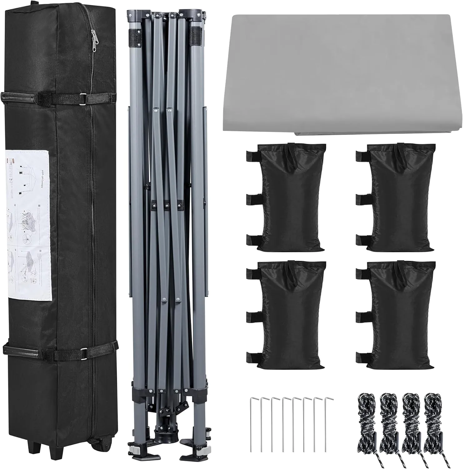 Yaheetech 10x10 1-Person Setup Pop Up Canopy Tent, Instant Portable Commercial Canopy Tent, Outdoor Gazebo with 1-Button Push, Wheeled Bag & 4 Sandbags for Home, Party & Outdoor Activities, Light Gray