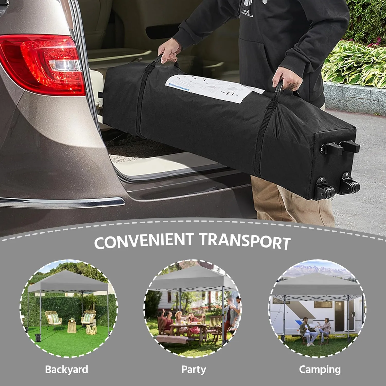 Yaheetech 10x10 1-Person Setup Pop Up Canopy Tent, Instant Portable Commercial Canopy Tent, Outdoor Gazebo with 1-Button Push, Wheeled Bag & 4 Sandbags for Home, Party & Outdoor Activities, Light Gray