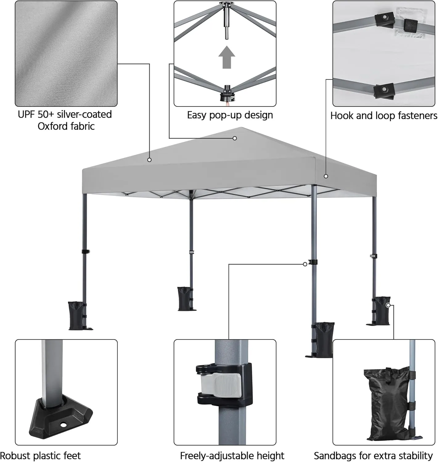 Yaheetech 10x10 1-Person Setup Pop Up Canopy Tent, Instant Portable Commercial Canopy Tent, Outdoor Gazebo with 1-Button Push, Wheeled Bag & 4 Sandbags for Home, Party & Outdoor Activities, Light Gray