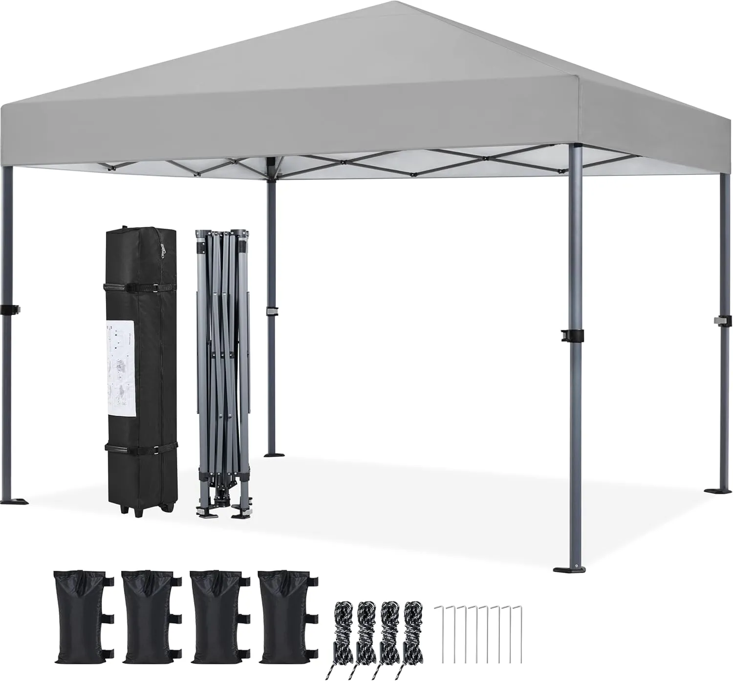 Yaheetech 10x10 1-Person Setup Pop Up Canopy Tent, Instant Portable Commercial Canopy Tent, Outdoor Gazebo with 1-Button Push, Wheeled Bag & 4 Sandbags for Home, Party & Outdoor Activities, Light Gray