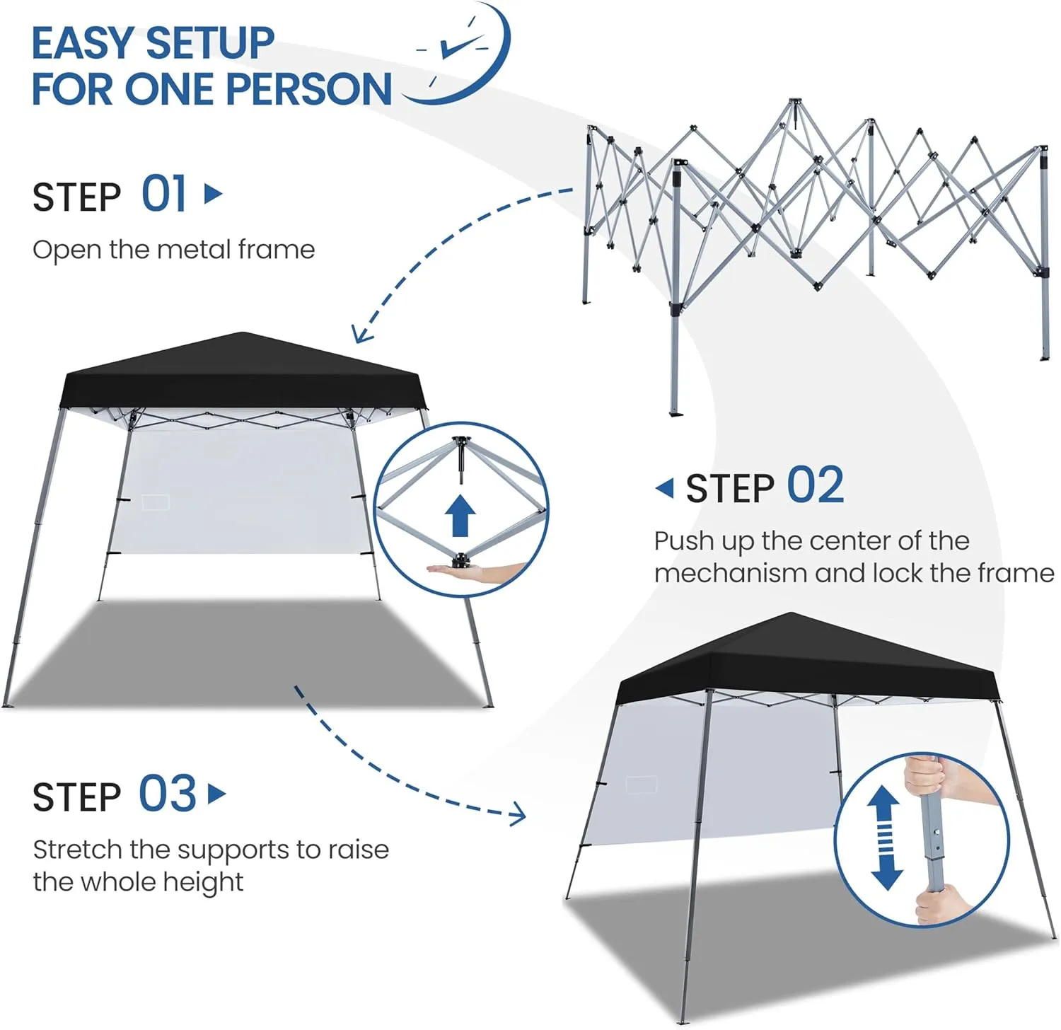 Yaheetech Pop Up Canopy Tent with Backpack, 10x10 Base Portable Easy One Person Setup Folding Shelter Compact Lightweight Slant Leg Canopy with 1 Sidewall, 8x8 Top, Black