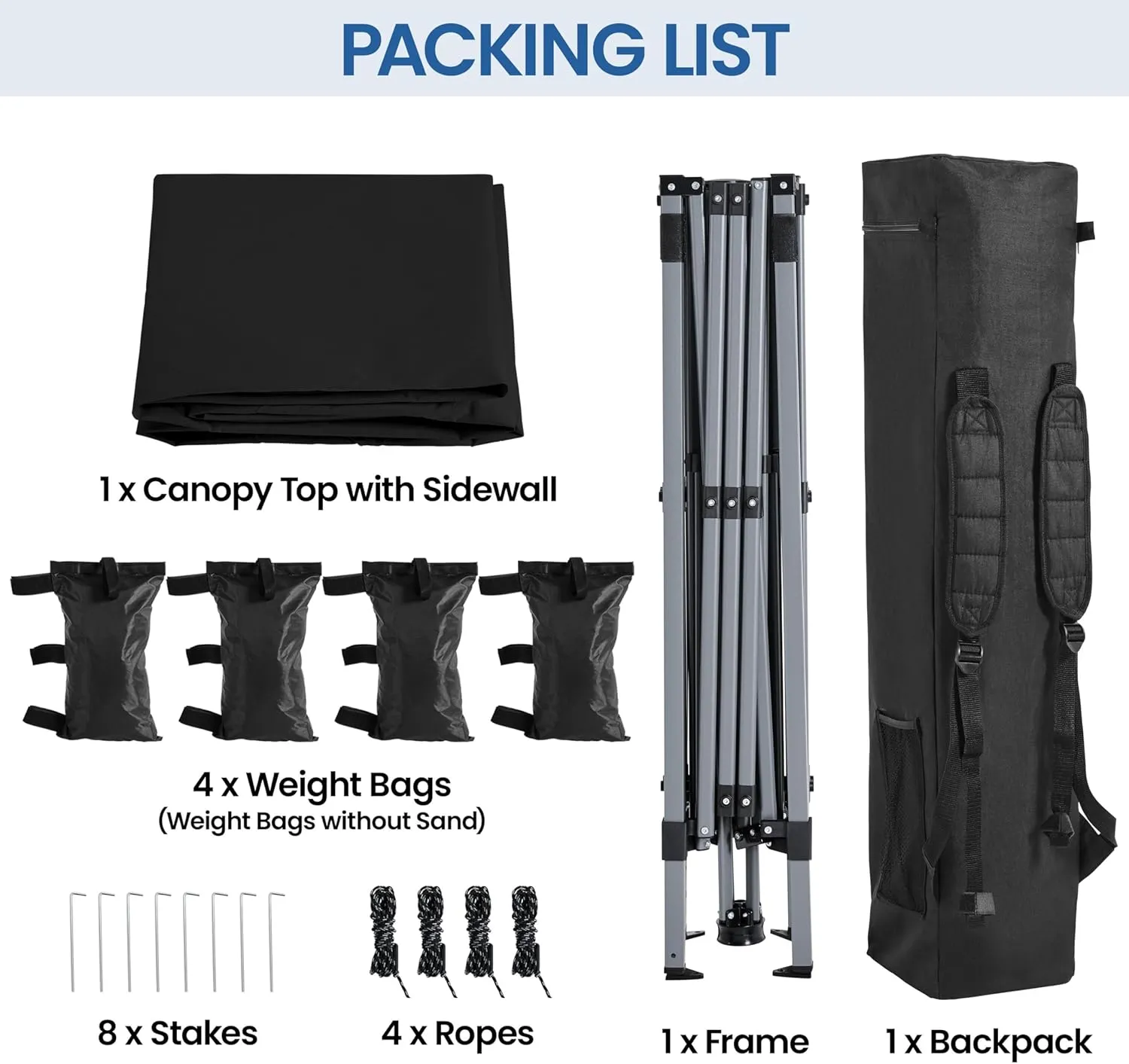 Yaheetech Pop Up Canopy Tent with Backpack, 10x10 Base Portable Easy One Person Setup Folding Shelter Compact Lightweight Slant Leg Canopy with 1 Sidewall, 8x8 Top, Black