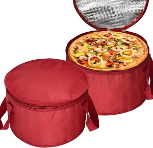 Yalin 2 Pack 12.5X7.8 Inch Round Lunch Bags, Insulated Thermal Pastry and Pie Carrier, Reusable Cake Cooler and Casserole Carrier Bags for Potluck, Picnics Food Delivery (Red Color)