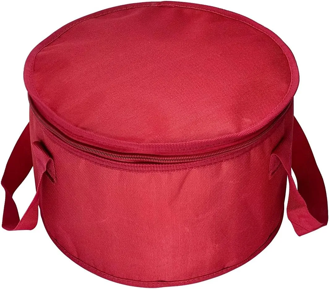 Yalin 2 Pack 12.5X7.8 Inch Round Lunch Bags, Insulated Thermal Pastry and Pie Carrier, Reusable Cake Cooler and Casserole Carrier Bags for Potluck, Picnics Food Delivery (Red Color)
