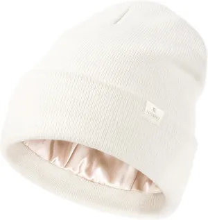 YANIBEST Womens Satin Lined Knit Beanie Hat Acrylic Winter Hats for Women Men Silk Lining Soft Slouchy Warm Cuffed Beanie Hat