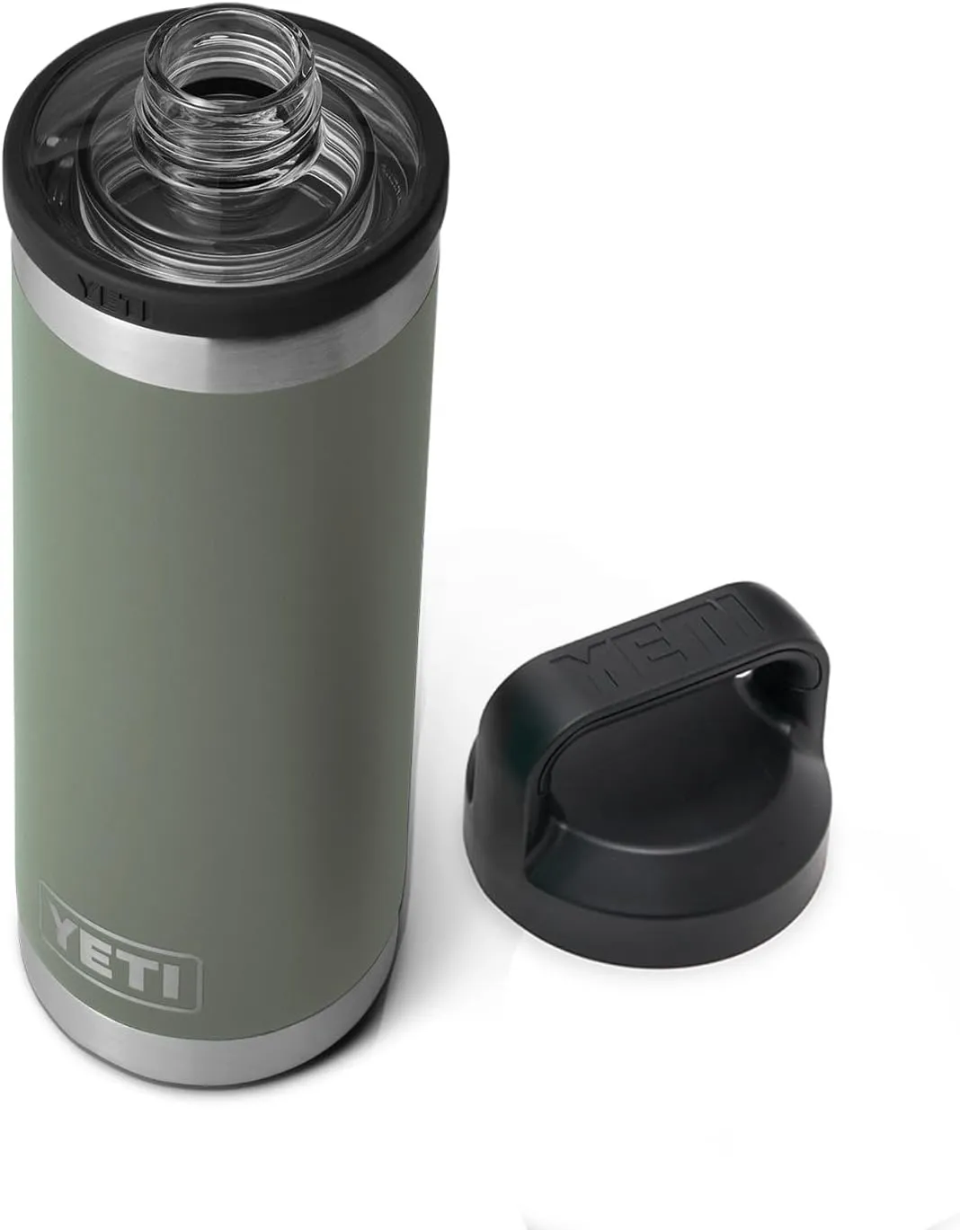 YETI Rambler 18 oz Bottle, Leakproof, Vacuum Insulated, Stainless Steel with Chug Cap, Camp Green