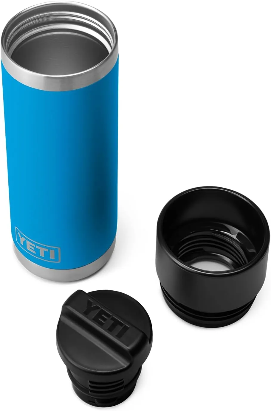 YETI Rambler 18 oz Bottle, Stainless Steel, Vacuum Insulated, with Hot Shot Cap, Big Wave Blue