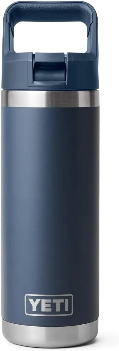 YETI Rambler 18 oz Bottle, Vacuum Insulated, Stainless Steel with Straw Cap, Navy