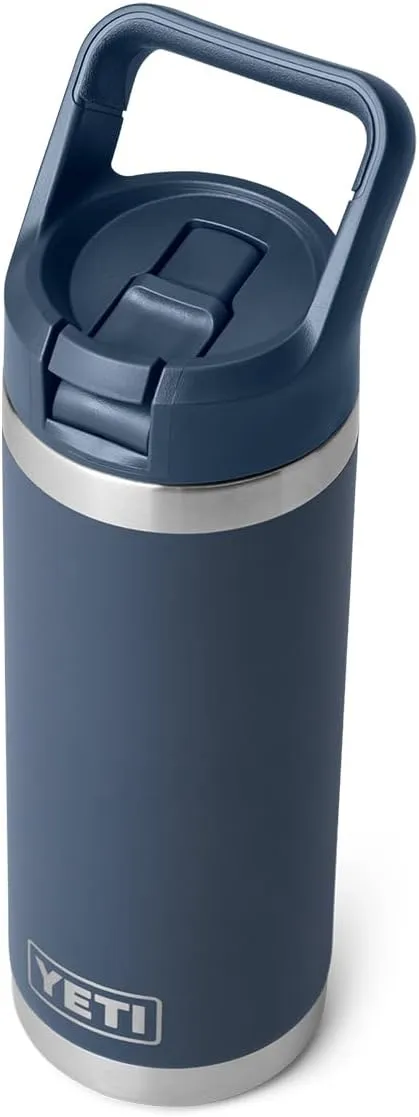 YETI Rambler 18 oz Bottle, Vacuum Insulated, Stainless Steel with Straw Cap, Navy