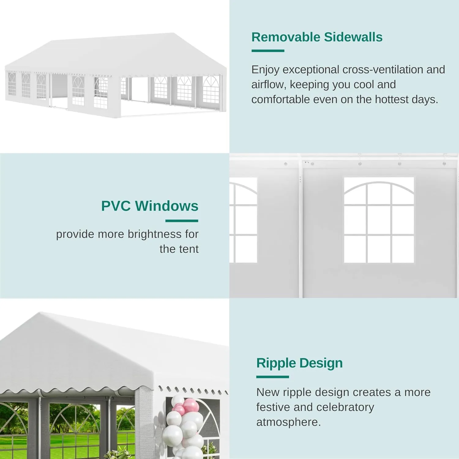 YITAHOME 20x40 ft Party Tent Outdoor Wedding Event Shelters Heavy Duty Upgraded Galvanized Canopy with Large White Roof, Removable Sidewalls & 4 Storage Bags
