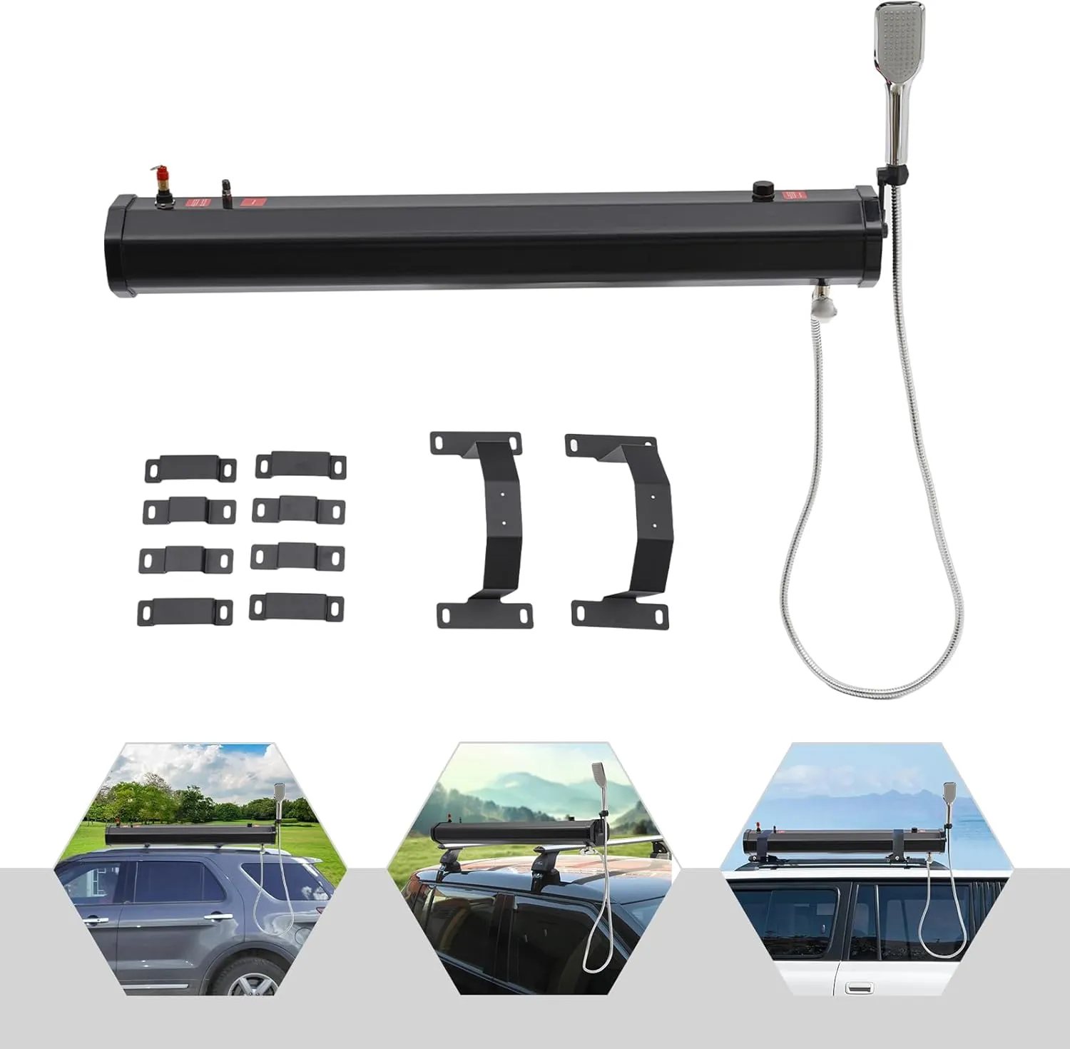 YIYIBYUS Roof Rack Water Tank, 1.6Bar Road Shower Portable Water Tank for Camping Roof Mounted Outdoor Water Supply Shower Kit with Storage Bag, 5.58 Feet of Water Hose