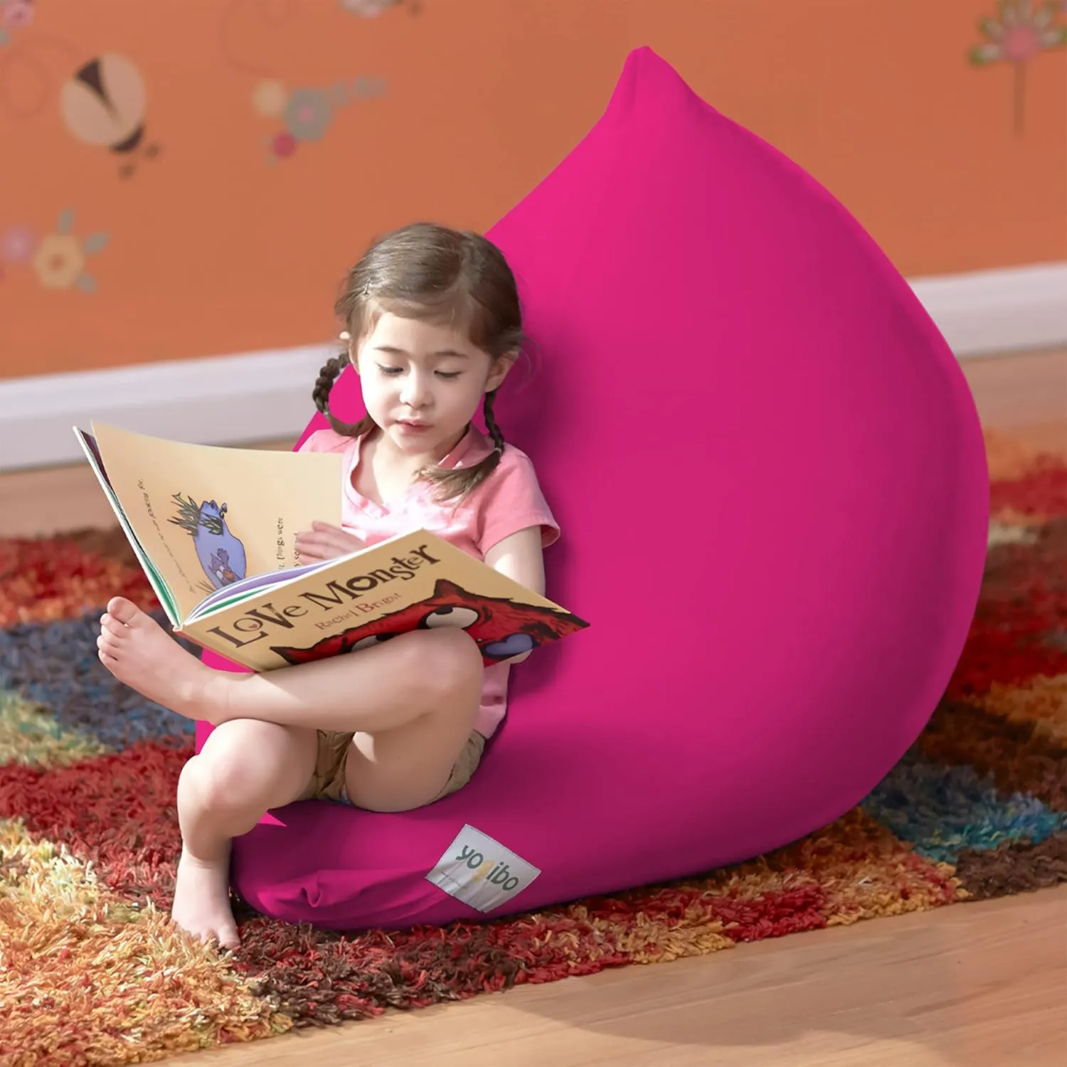 Yogibo Mini Bean Bag, Small Beanbag Chair for Kids, Teens and Adults, for Meditation and Sitting, Fibead Filling Conforms to Body, Washable, Removable Cover, Pink