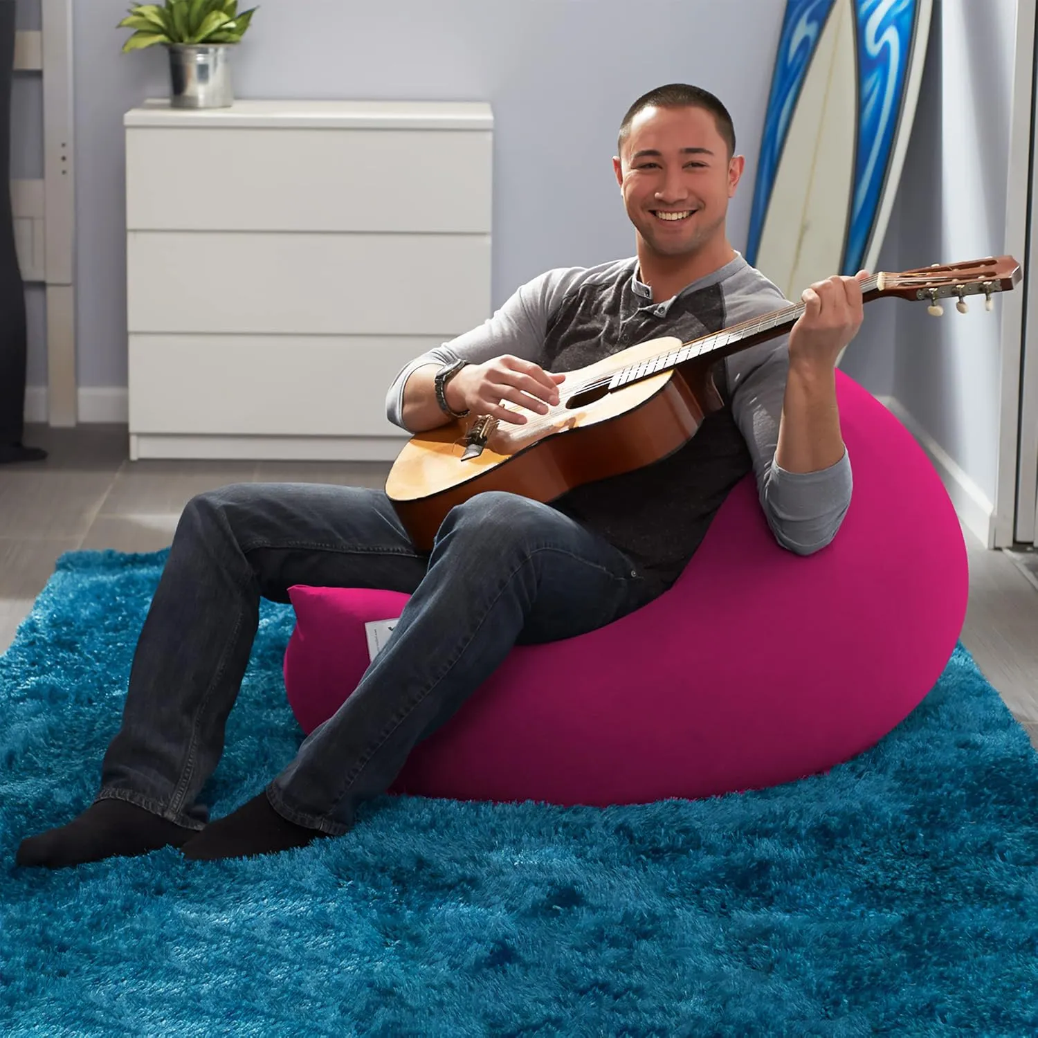 Yogibo Mini Bean Bag, Small Beanbag Chair for Kids, Teens and Adults, for Meditation and Sitting, Fibead Filling Conforms to Body, Washable, Removable Cover, Pink