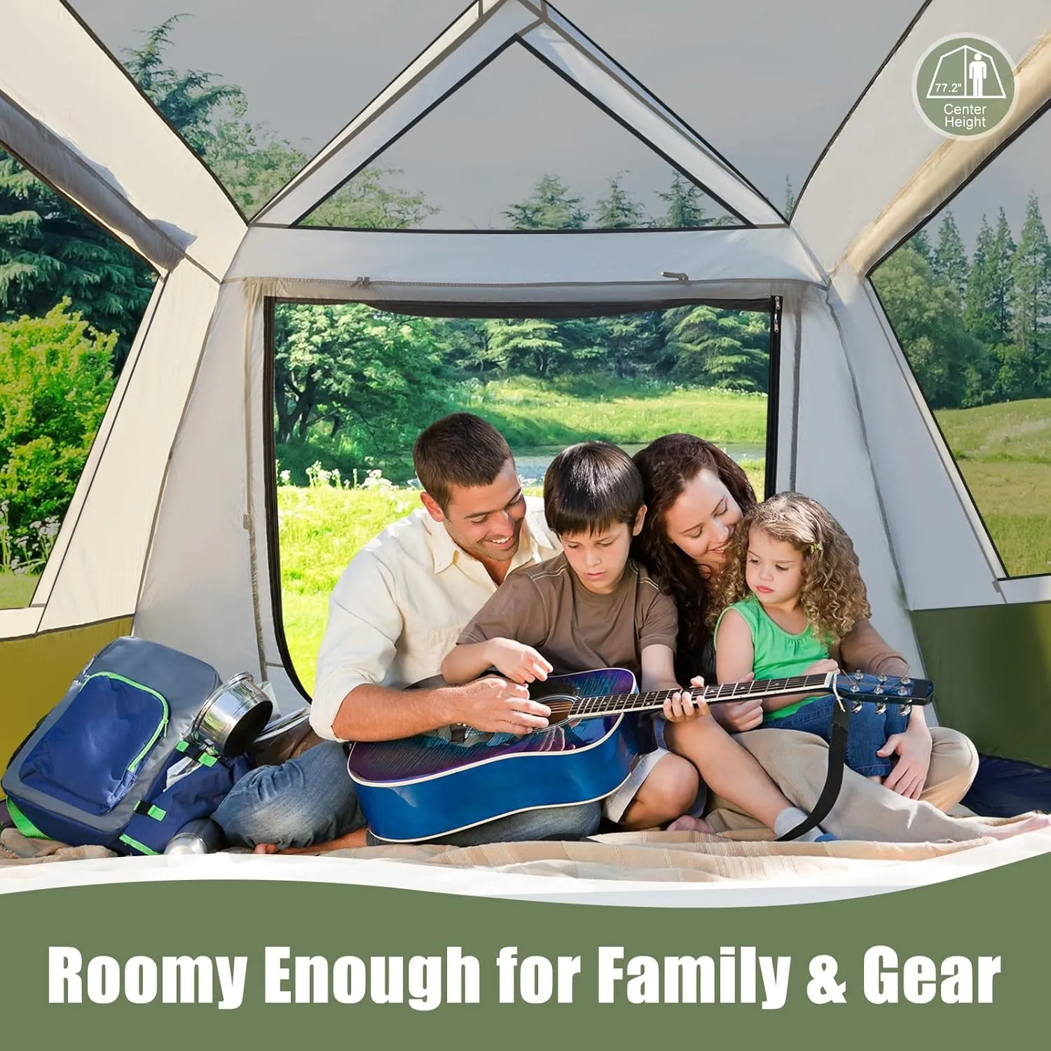 YOLENY Instant Cabin Tent 4/6/8/10 Person, Family Large Camping Tent, 60s Easy Setup with Rainfly & Waterproof Portable with Carry Bag for Family Activities, 4 Season