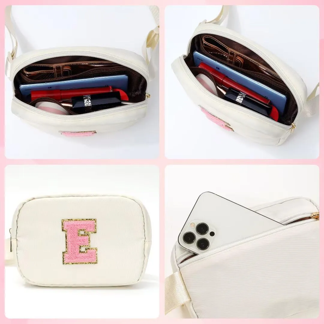 YOOLIFE Initial Crossbody Bag Fanny Pack - Belt Bag for Women Girls, Letter Cross Body Bag for Women Everywhere Belt Bag Monogrammed Girls Purse, Beige K