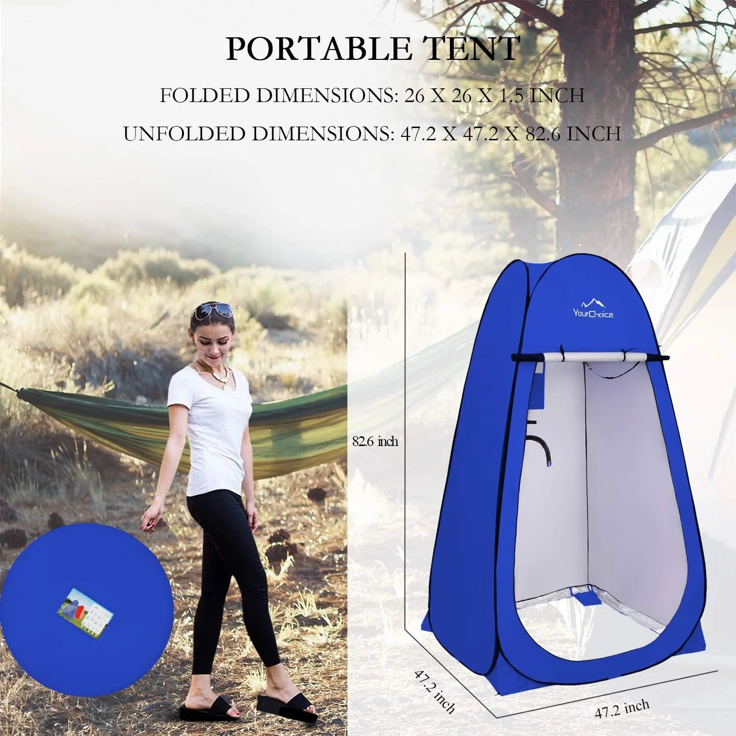 Your Choice XL Pop Up Privacy Shower Tent - Portable Changing Tent for Camping, Beach & Poolside - 82.6" Tall Double Storage Pockets & Carry Bag