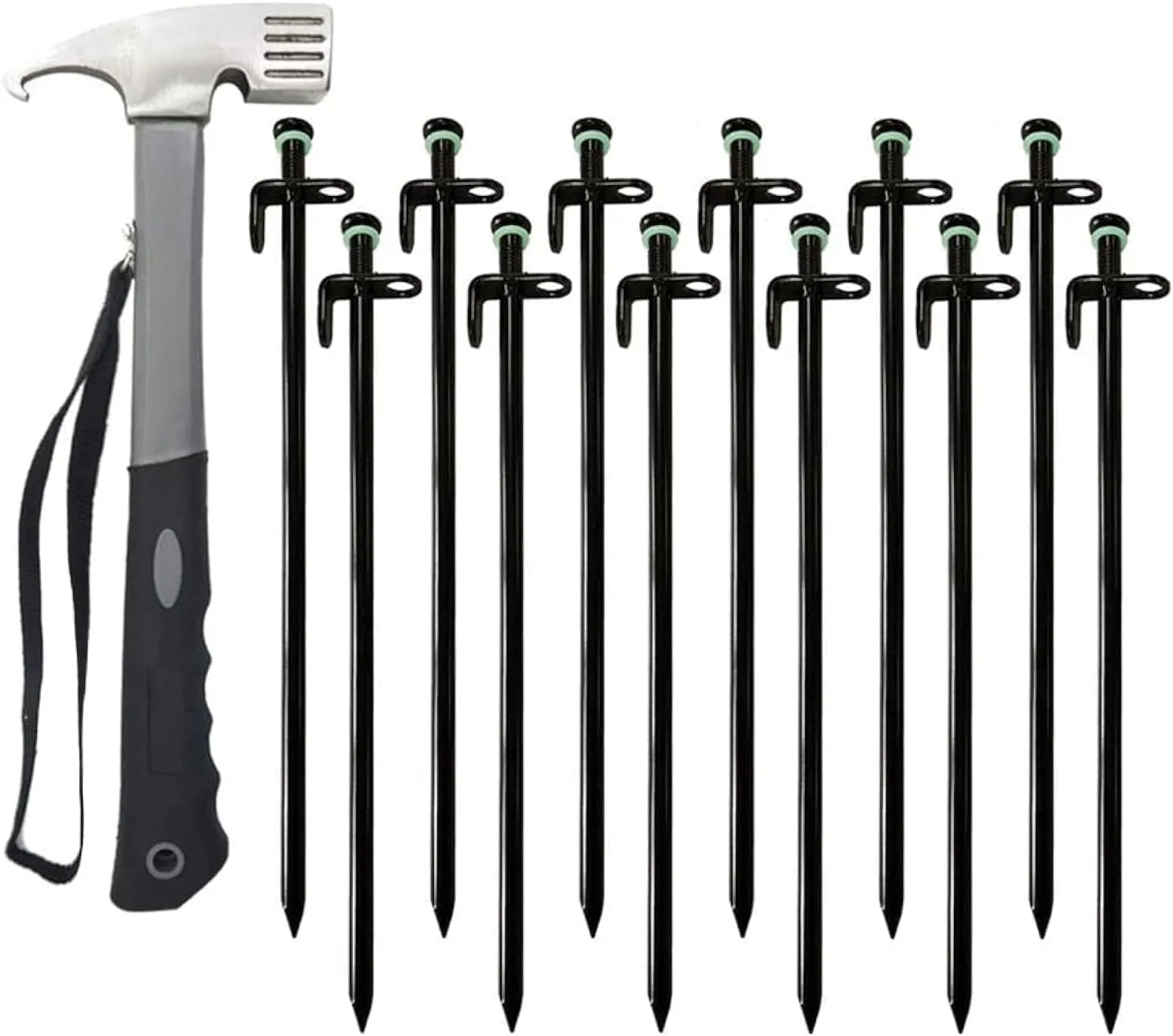 YUANQIAN Tent Stakes and Camping Hammer Set, 12pcs Heavy Duty Forged Steel Tent Stakes   Heavy Duty Camping Hammer   Storage Pouch, Available in Rocky Place Dessert Snowfield (12in*12pcs 1Hammer)