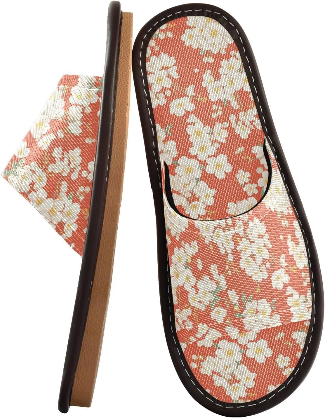 Yuiboo White Cherry Blossoms Womens Casual Shower Slippers Portable Dorm Home Slides for Indoor Bedroom Travel