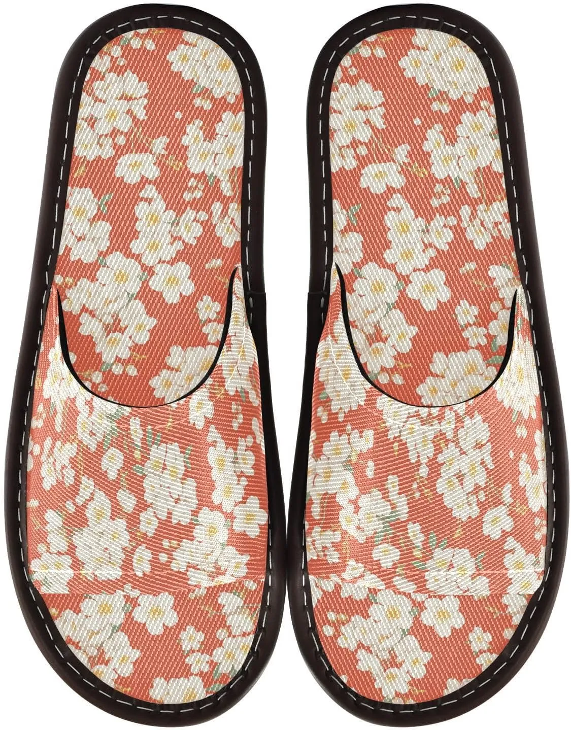 Yuiboo White Cherry Blossoms Womens Casual Shower Slippers Portable Dorm Home Slides for Indoor Bedroom Travel
