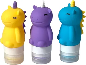 Yumbox Silicone Mini Squeeze Bottles (Set of 3 - Unicorn): Leakproof Condiment Squeeze Bottles, Sauce containers for lunch box, salad dressing bottles with flip cap, easy fill and clean.