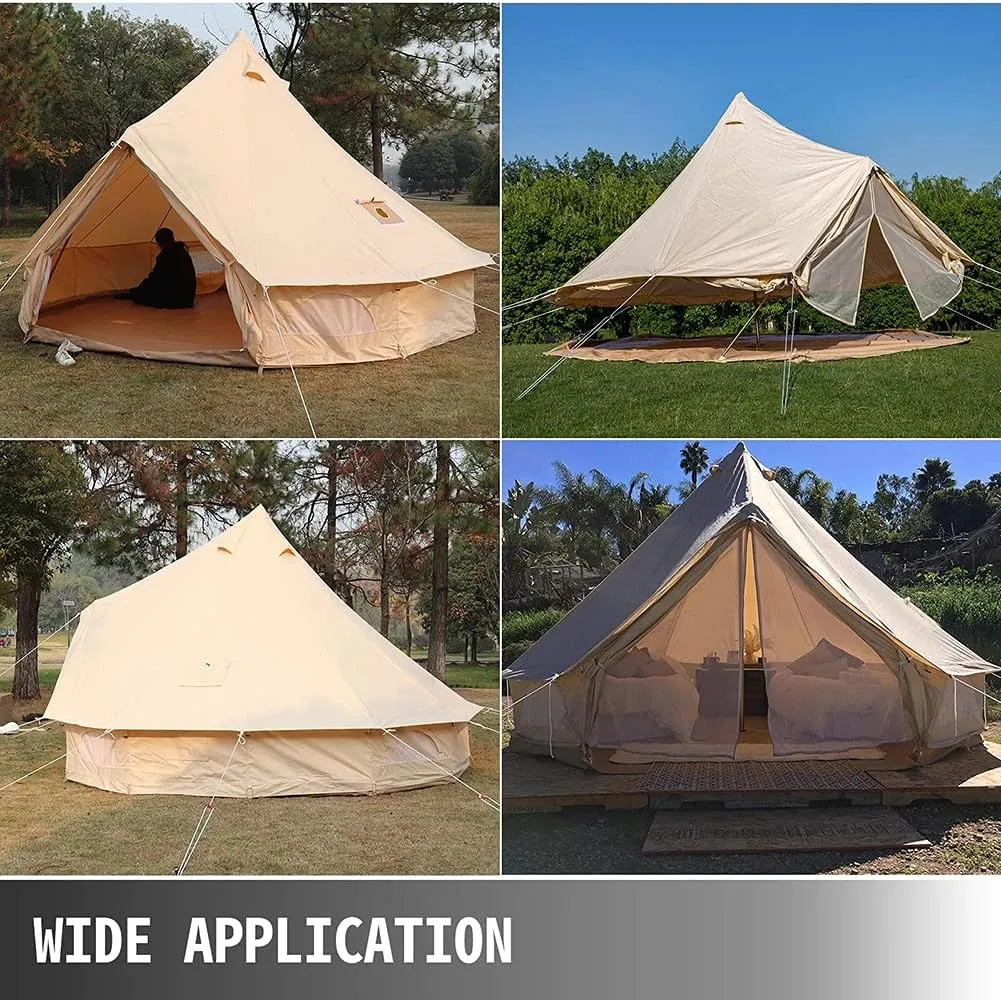 Yurt Tents Bell Tent Oxford Cloth 4-Season Pyramid Tent Family Teepee Camping Tent with Stove Hole for Outdoor Hunting Glamping